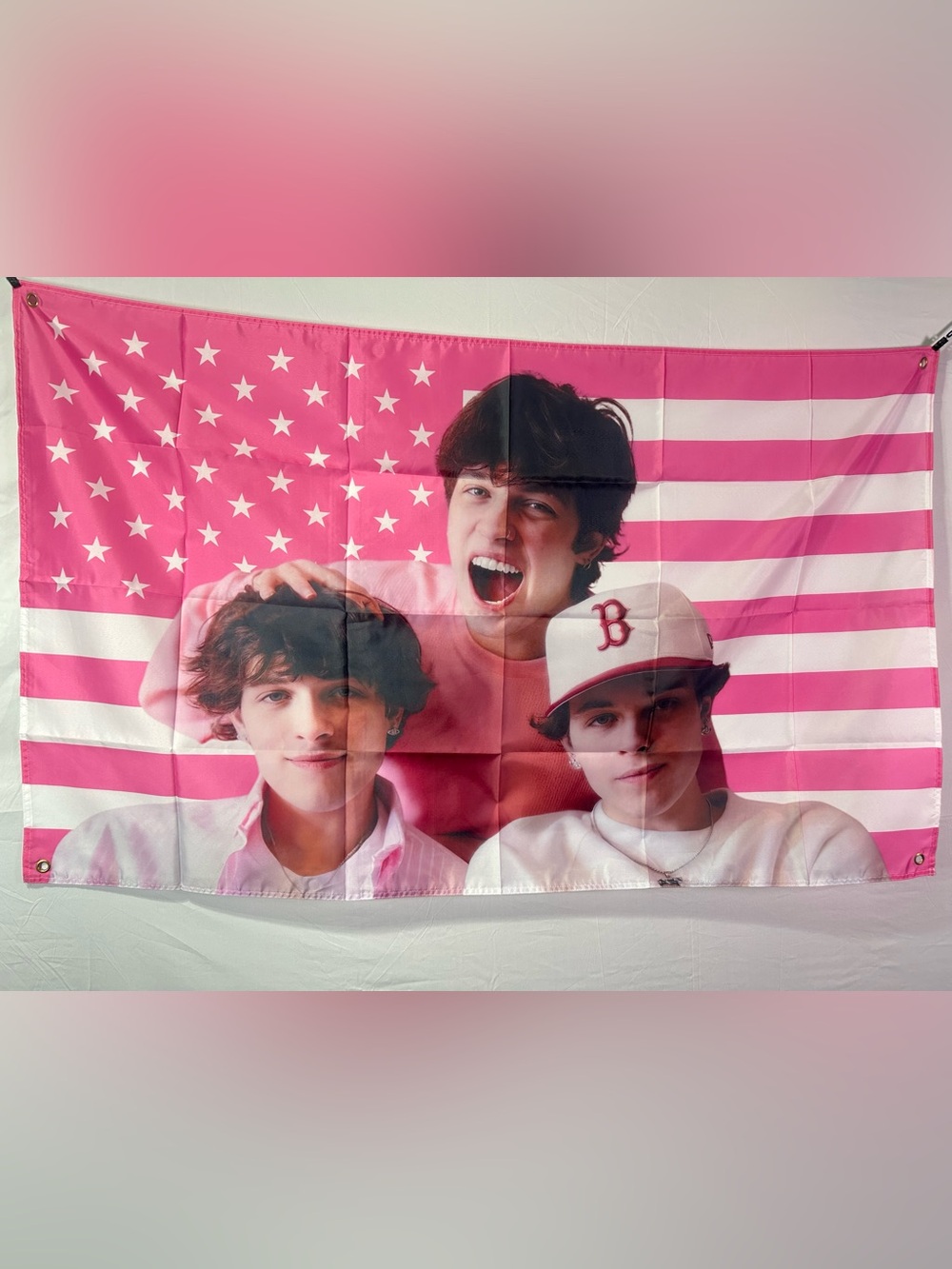 Sturniolo Triplets Pink & White American Banner Tapestry 5x3Ft. With 4 Grommets